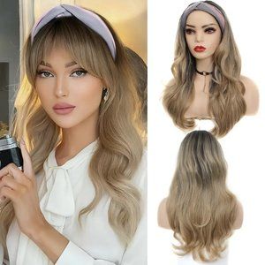 Long Headband Wig Brown Blond Ombre Natural Heat Resistant Synthetic
